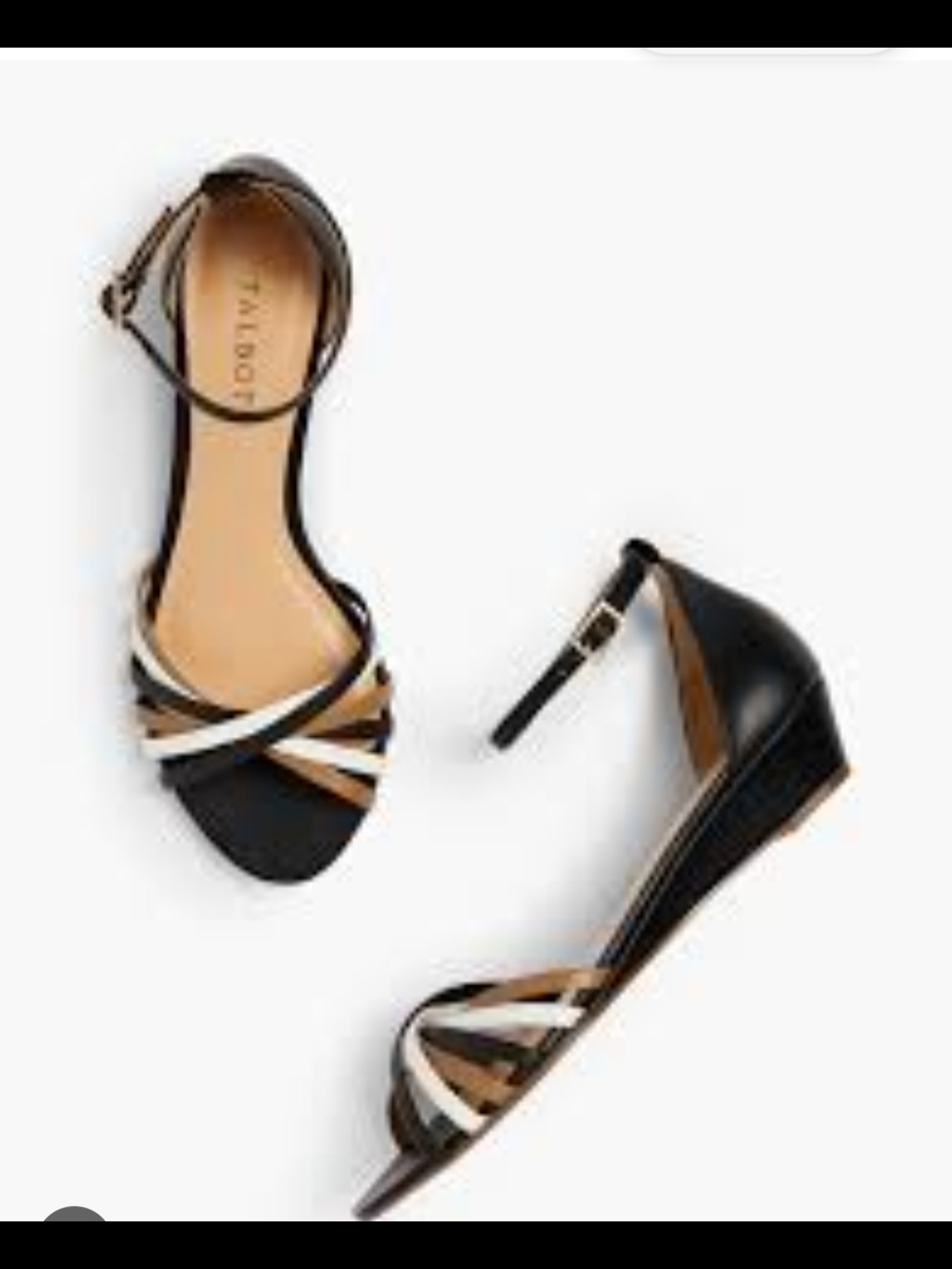 Talbots Black Strappy Wedge Sandals with Neutral Straps